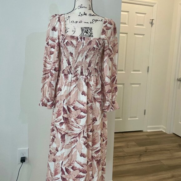 HOUSE OF HARLOW 1960 MAXI DRESS BY REVOLVE PALM TREE LEAVES MOCCA/TAN Sz M CHIC - Picture 3 of 15